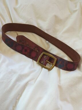 Leather Floral Print Womens Belt - Boho Style